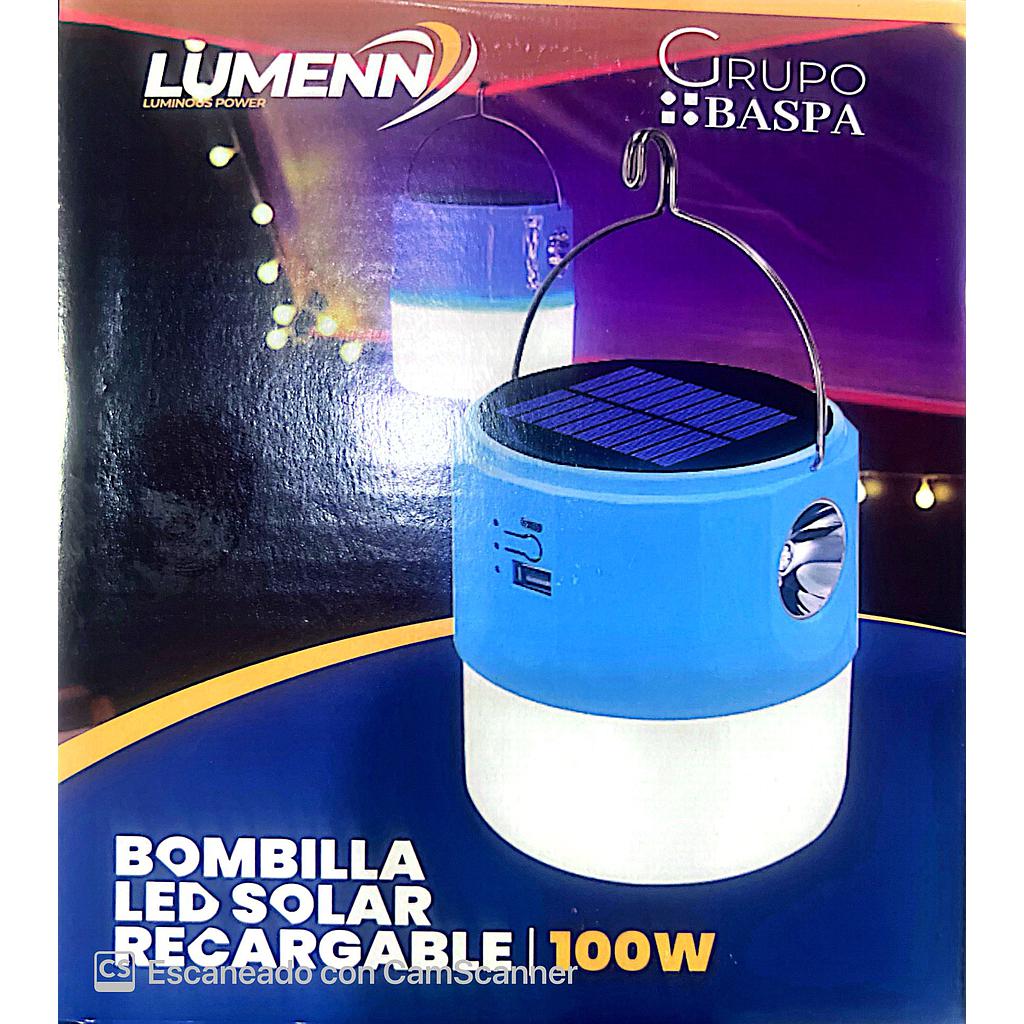 FOCO RECARGABLE SOLAR DE 100W 6500K C/LINTERNA USB LUMENN
